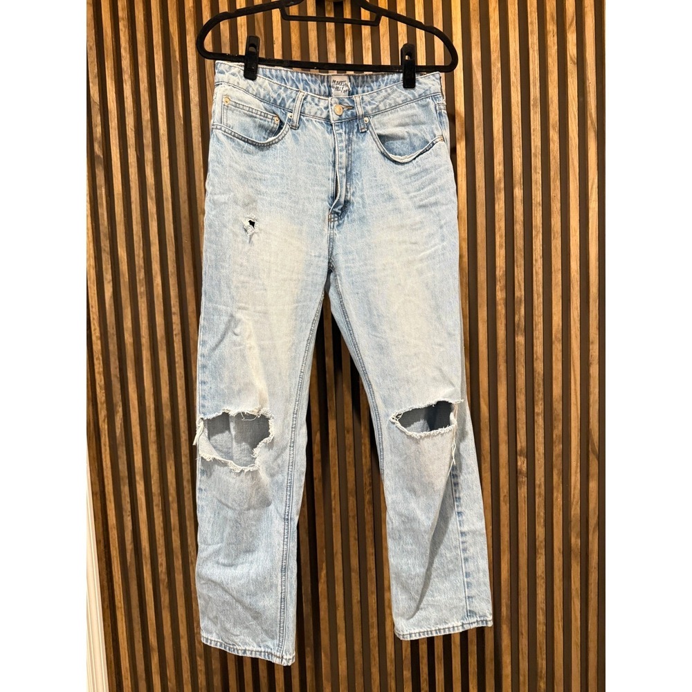 Princess Polly Distressed Jeans Ripped Knee Light Wash Denim Straight Leg 6‎